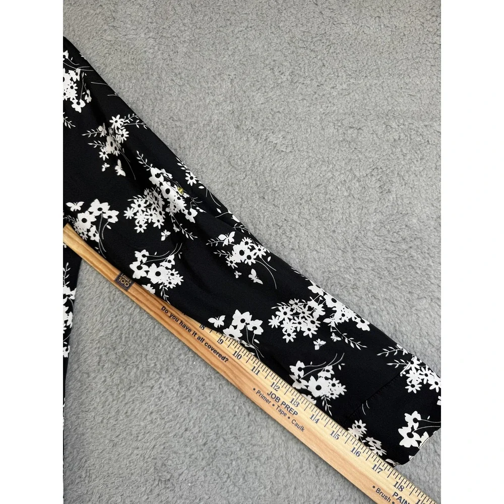Michael Kors Jacket Womens Medium Black White Floral Full Zip Gold Accents Shirt